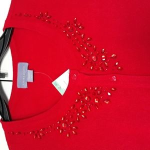 Laura Scott cardigan sweater red embellished beads acrylic long sleeve sz M